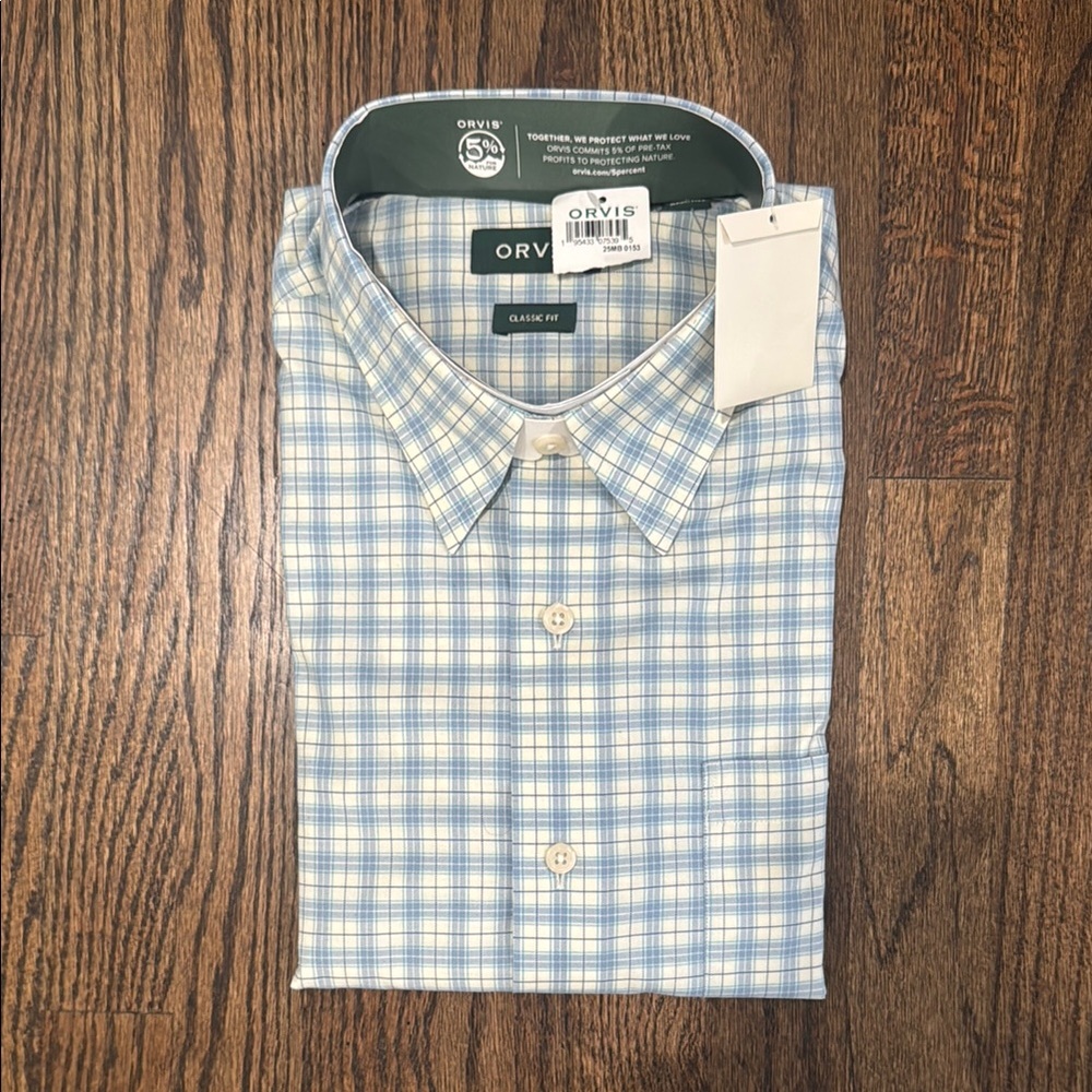 Orvis Men's Blue Plaid Shirt